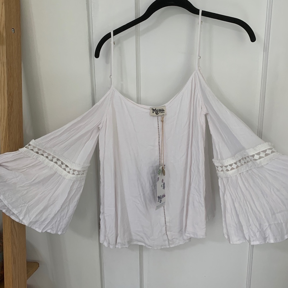 Show Me Your Mumu Tucker Top with Belled Sleeves in White Cloud - Picture 9 of 10